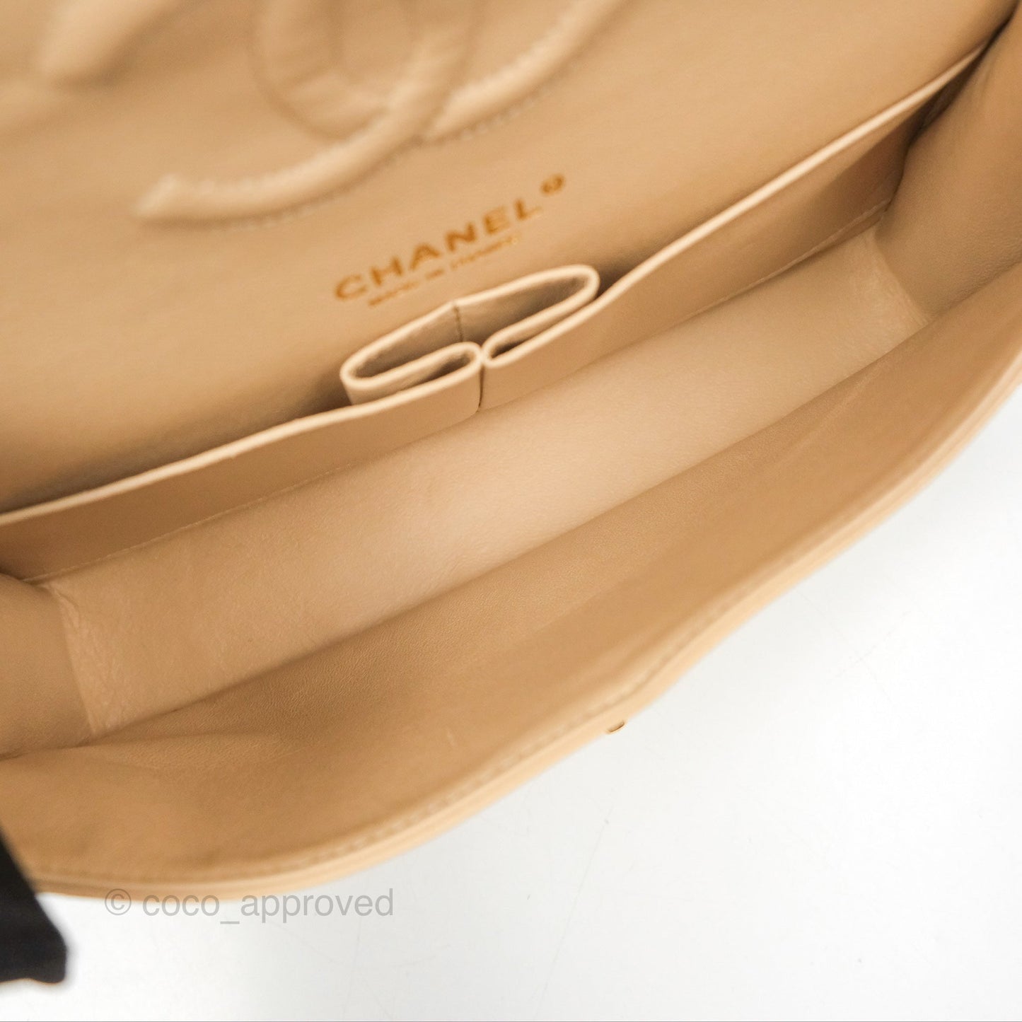 Chanel Classic M/L Medium Flap Quilted Beige Caviar Gold Hardware