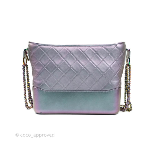 Chanel Medium Gabrielle Metallic Purple Black Aged Calfskin Rainbow Hardware