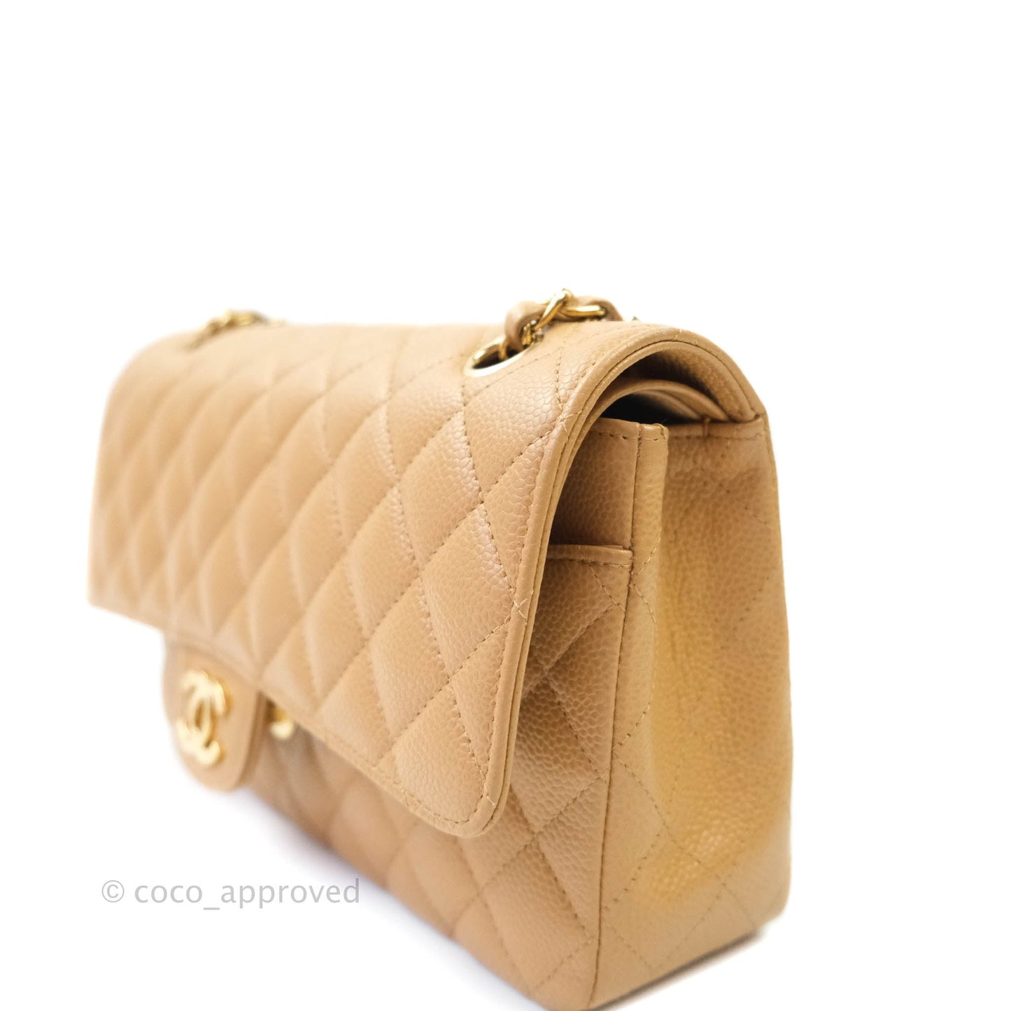 Chanel Classic M/L Medium Double Flap Dark Beige Caviar 24K Gold Hardware