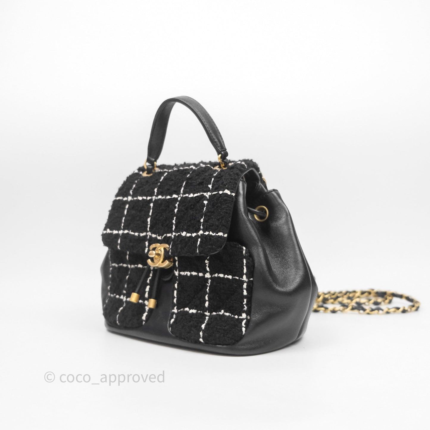 Chanel Duma Backpack Black Tweed Aged Gold Hardware