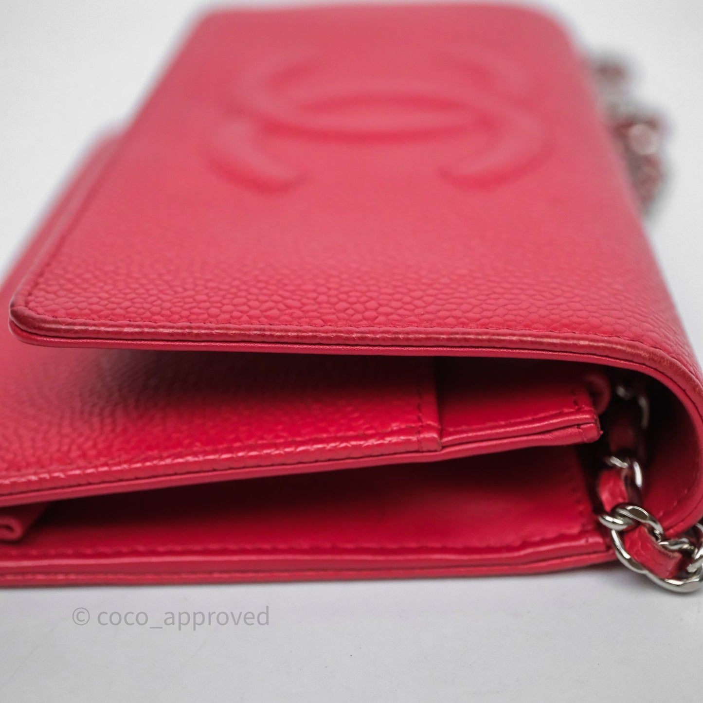 Chanel CC Wallet On Chain WOC Dark Pink Caviar Silver Hardware