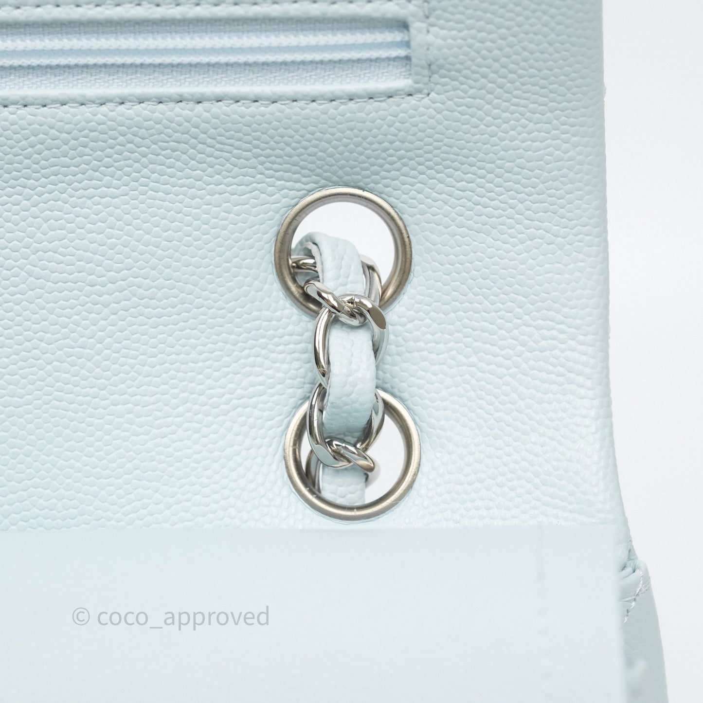 Chanel Classic M/L Medium Flap Quilted Light Blue Caviar Silver Hardware 21K