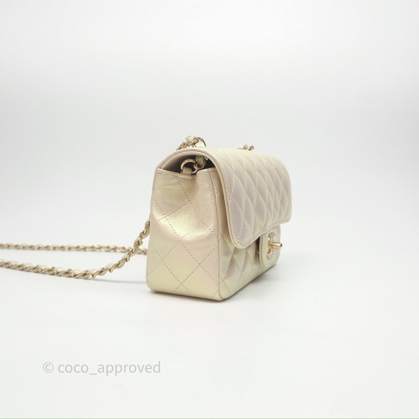 Chanel Mini Rectangular Quilted Iridescent Ivory Lambskin Gold Hardware 20B