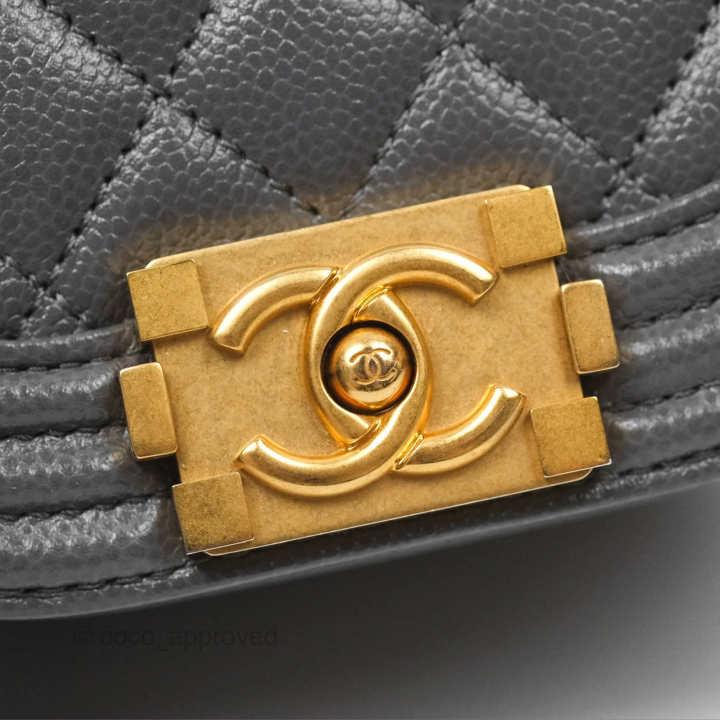 Chanel Boy Messenger Bag Grey Caviar Aged Gold Hardware