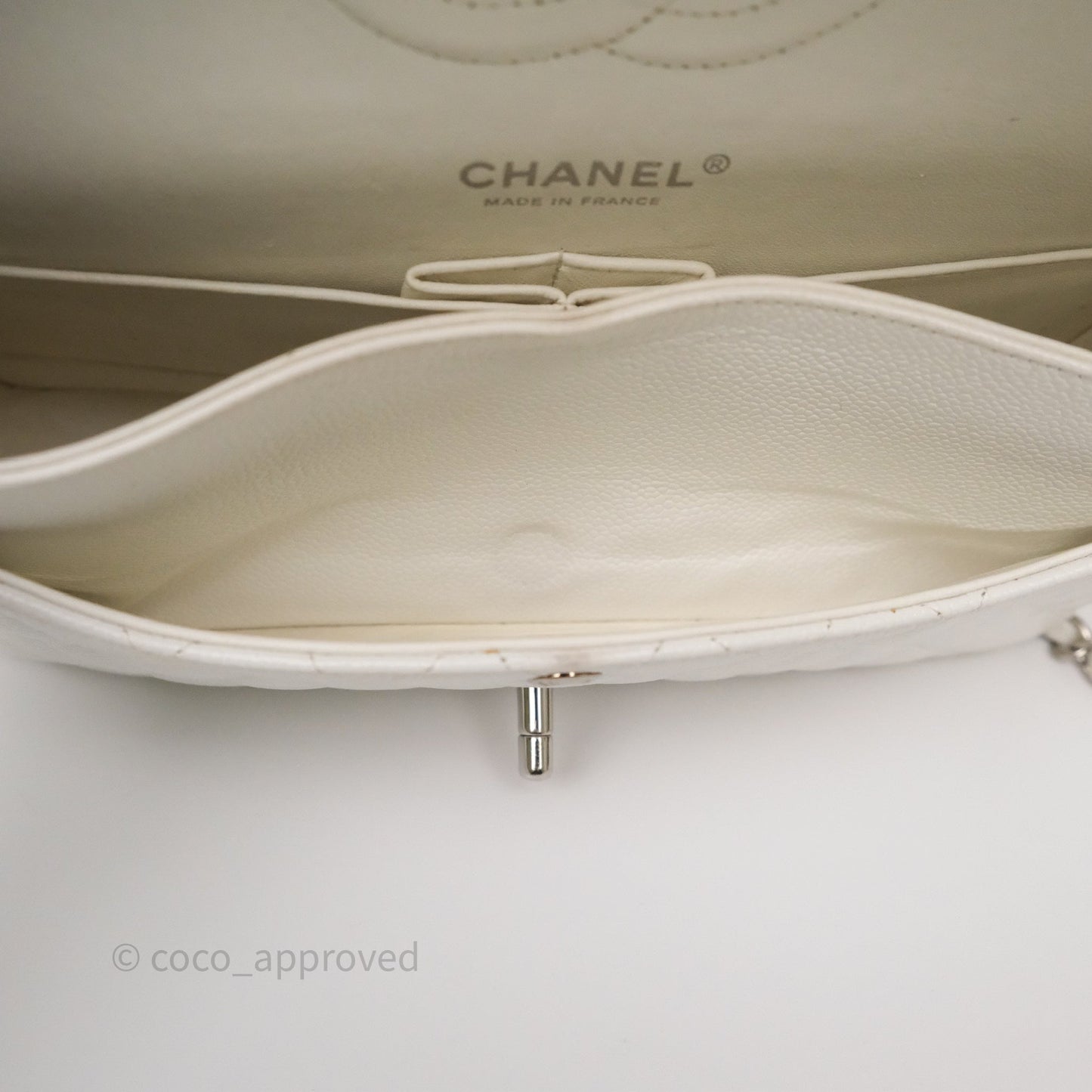 Chanel M/L Medium Classic Flap Quilted White Caviar Silver Hardware
