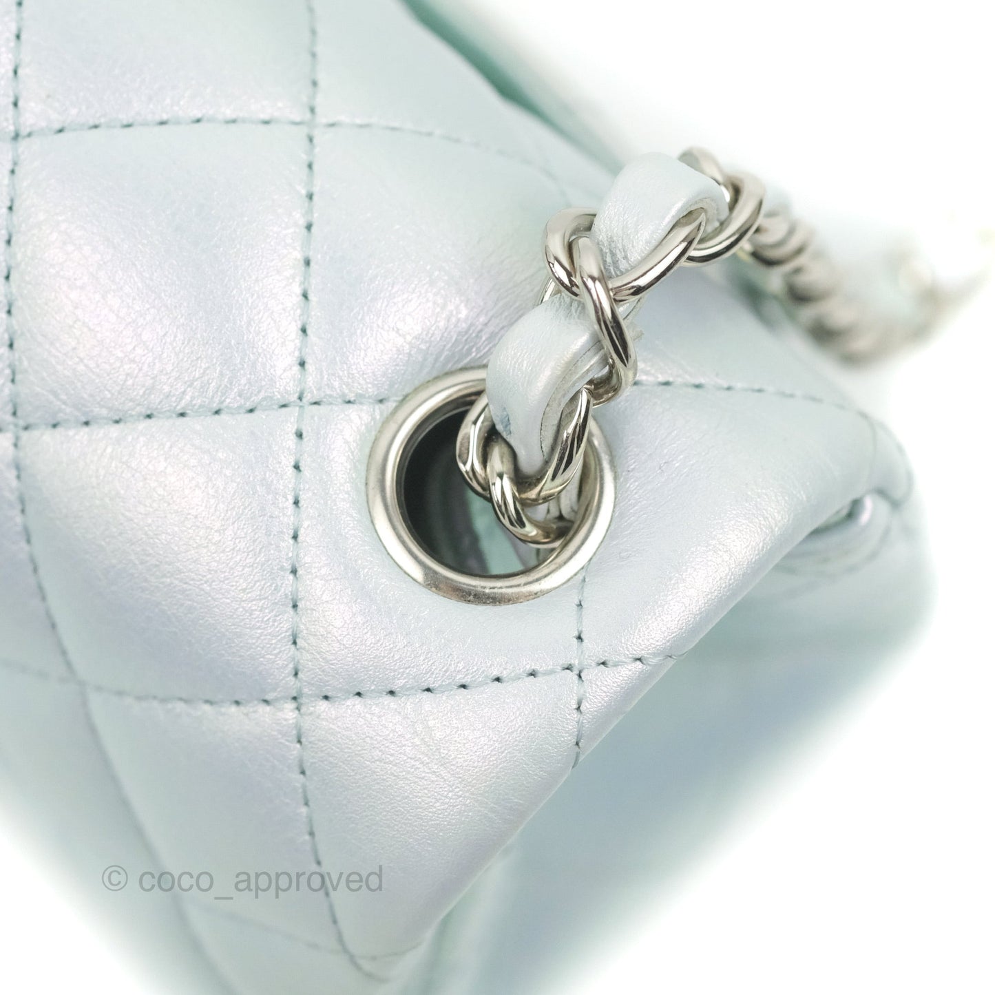 Chanel Mini Square Quilted Iridescent Icy Blue Silver Hardware
