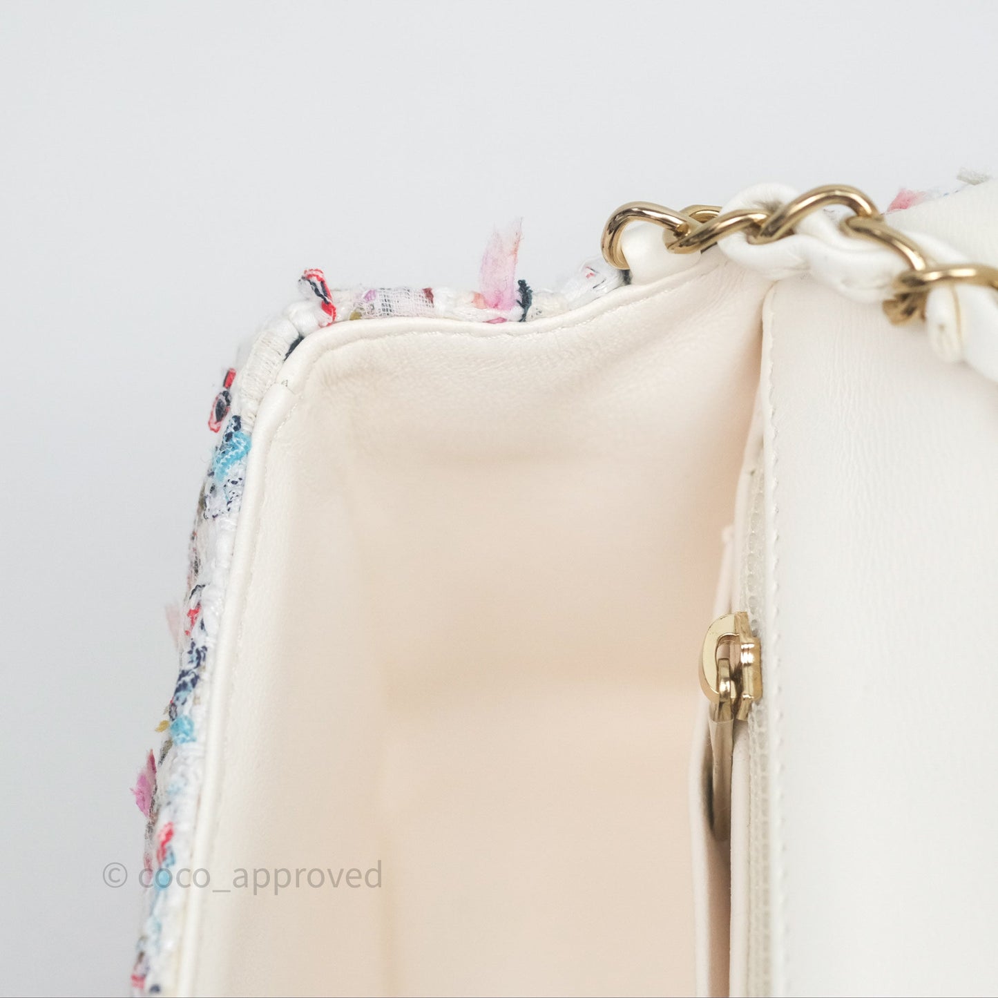 Chanel Tweed Quilted Mini Rectangular Flap Pink Tweed Gold Hardware 22K
