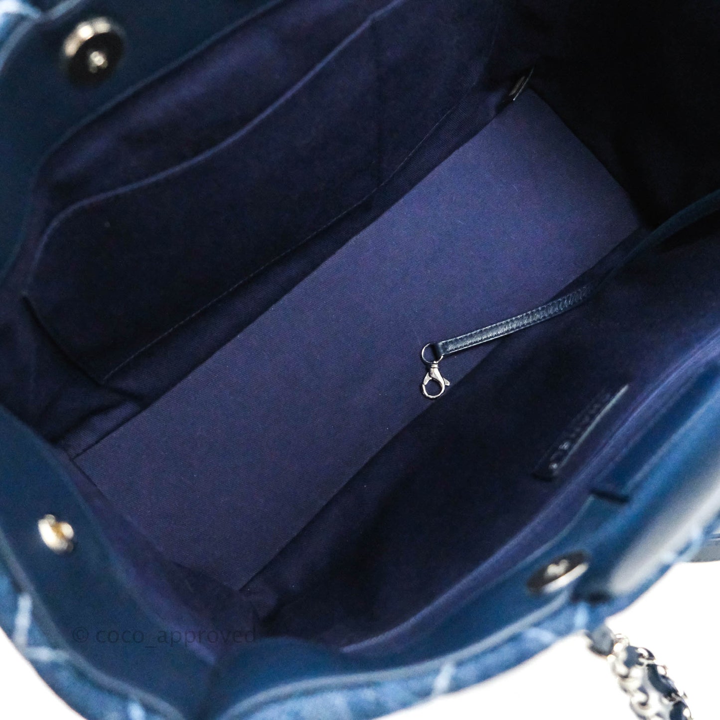 Chanel Quilted Large Coco Handle Shopping Tote Denim Silver Hardware