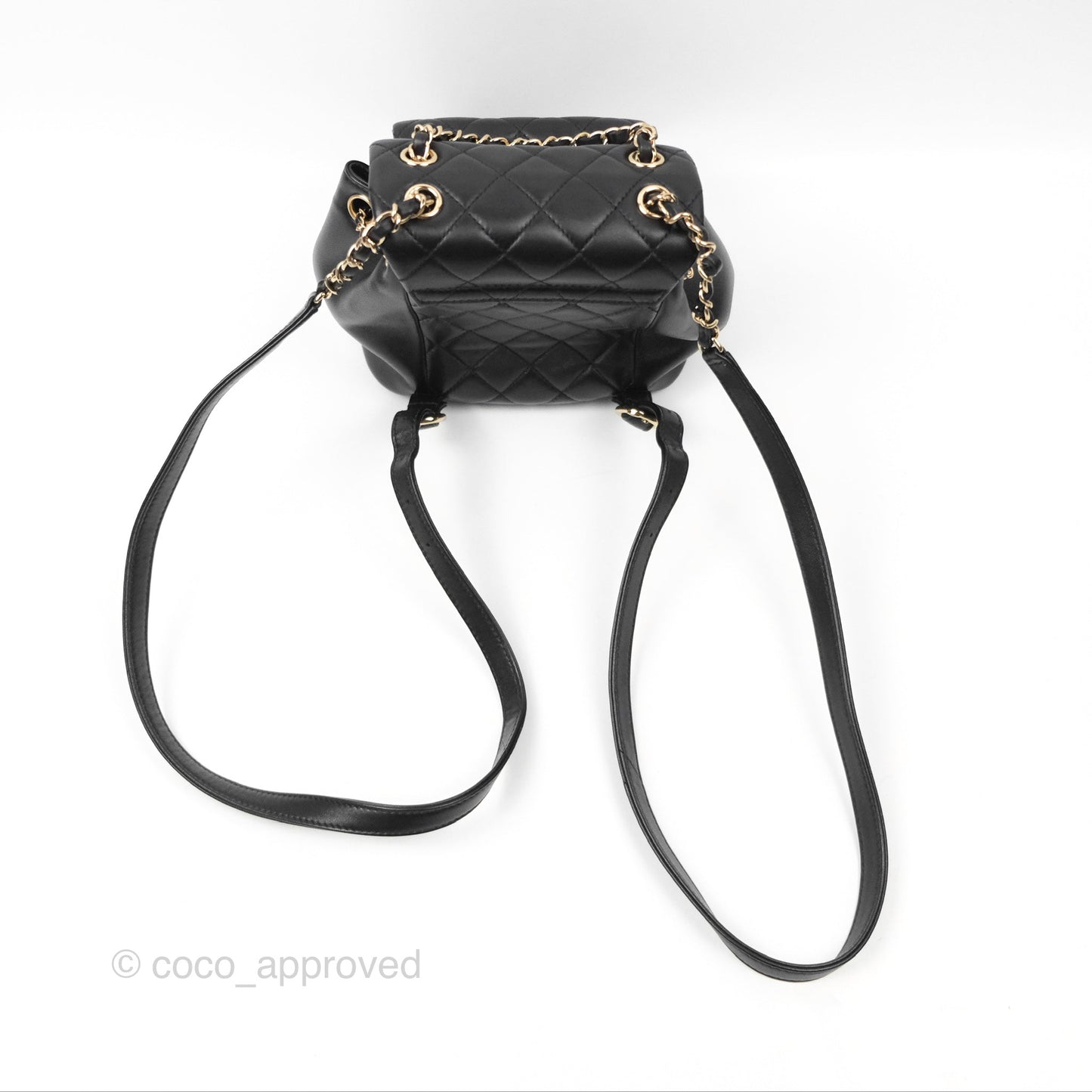 Chanel Quilted Small Duma Drawstring Backpack Black Lambskin Gold Hardware