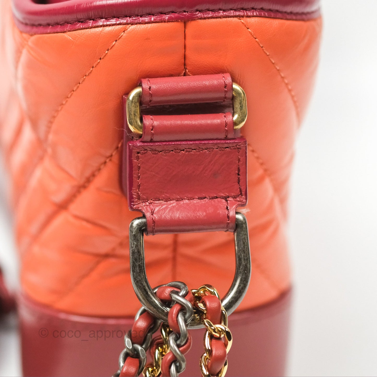 Chanel Small Gabrielle Hobo Chevron Orange Red Aged Calfskin