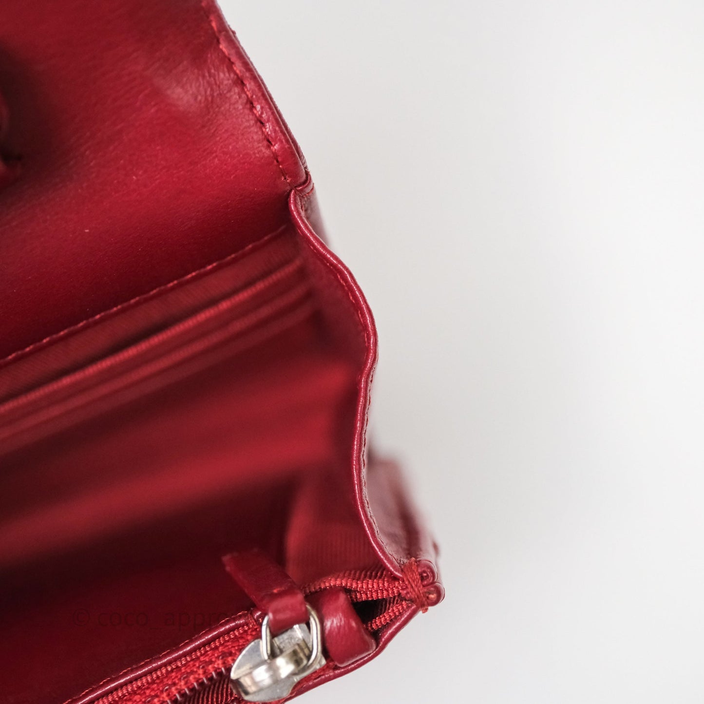 Chanel Quilted Wallet on Chain WOC Red Lambskin Silver Hardware