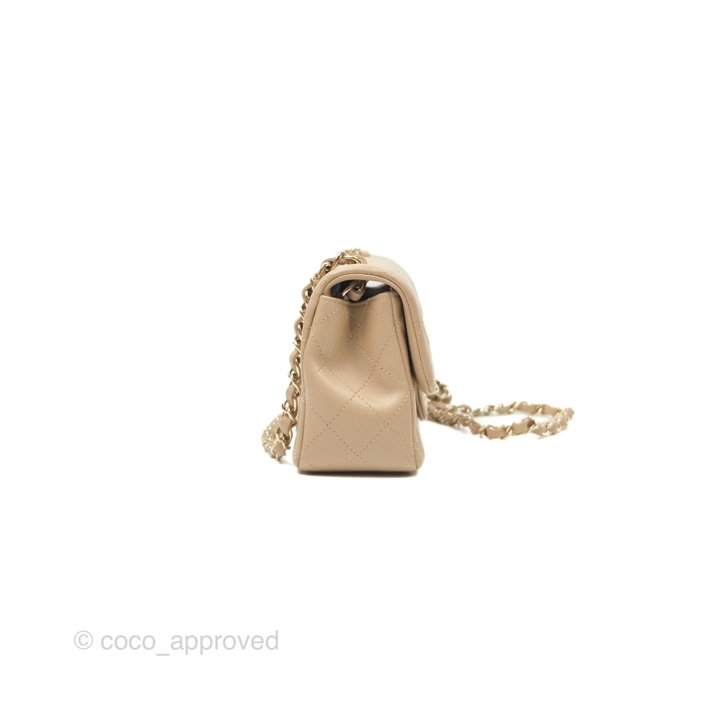 Chanel Mini Rectangular Quilted Beige Lambskin Gold Hardware