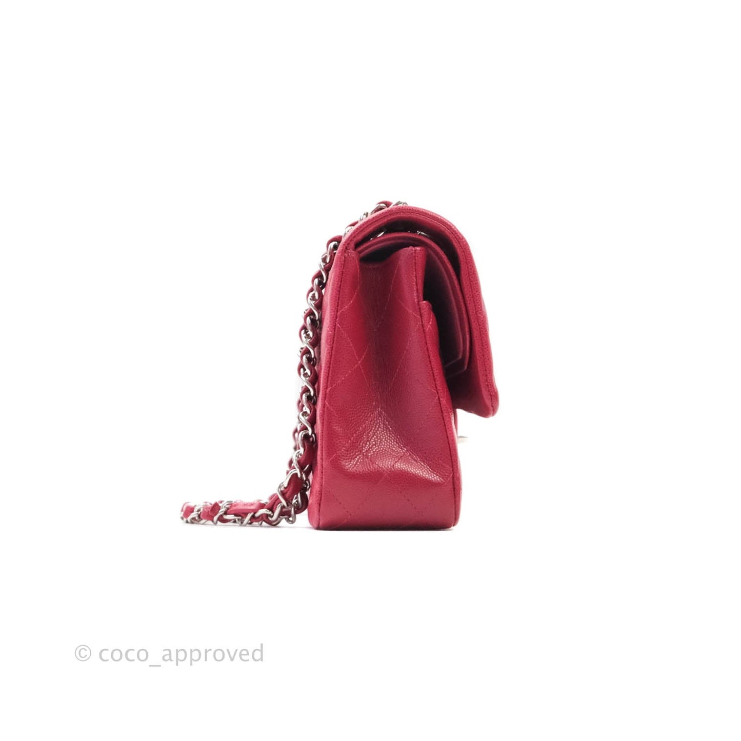 Chanel Classic M/L Medium Double Flap Red Caviar Silver Hardware 18B