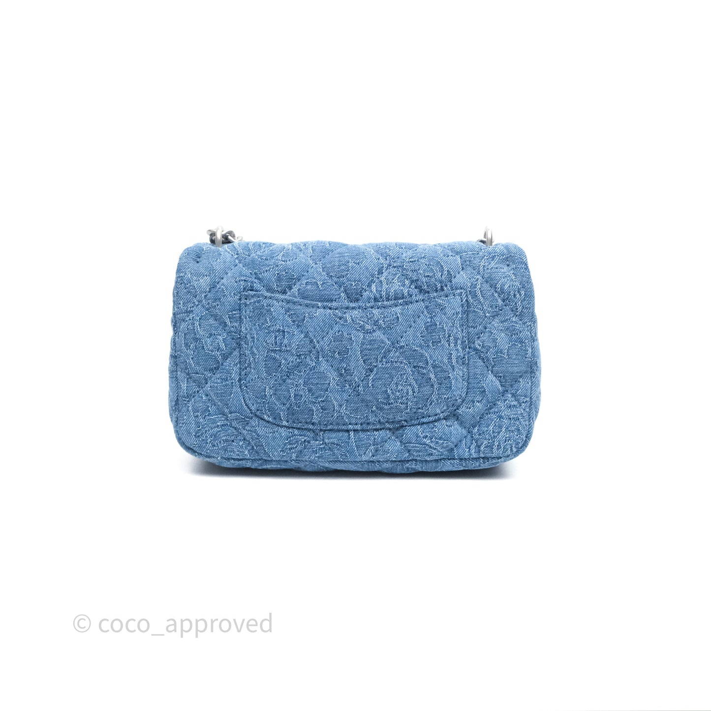 Chanel Quilted Camellia Printed Heart Crush Mini Flap Bag Blue Denim Aged Silver Hardware
