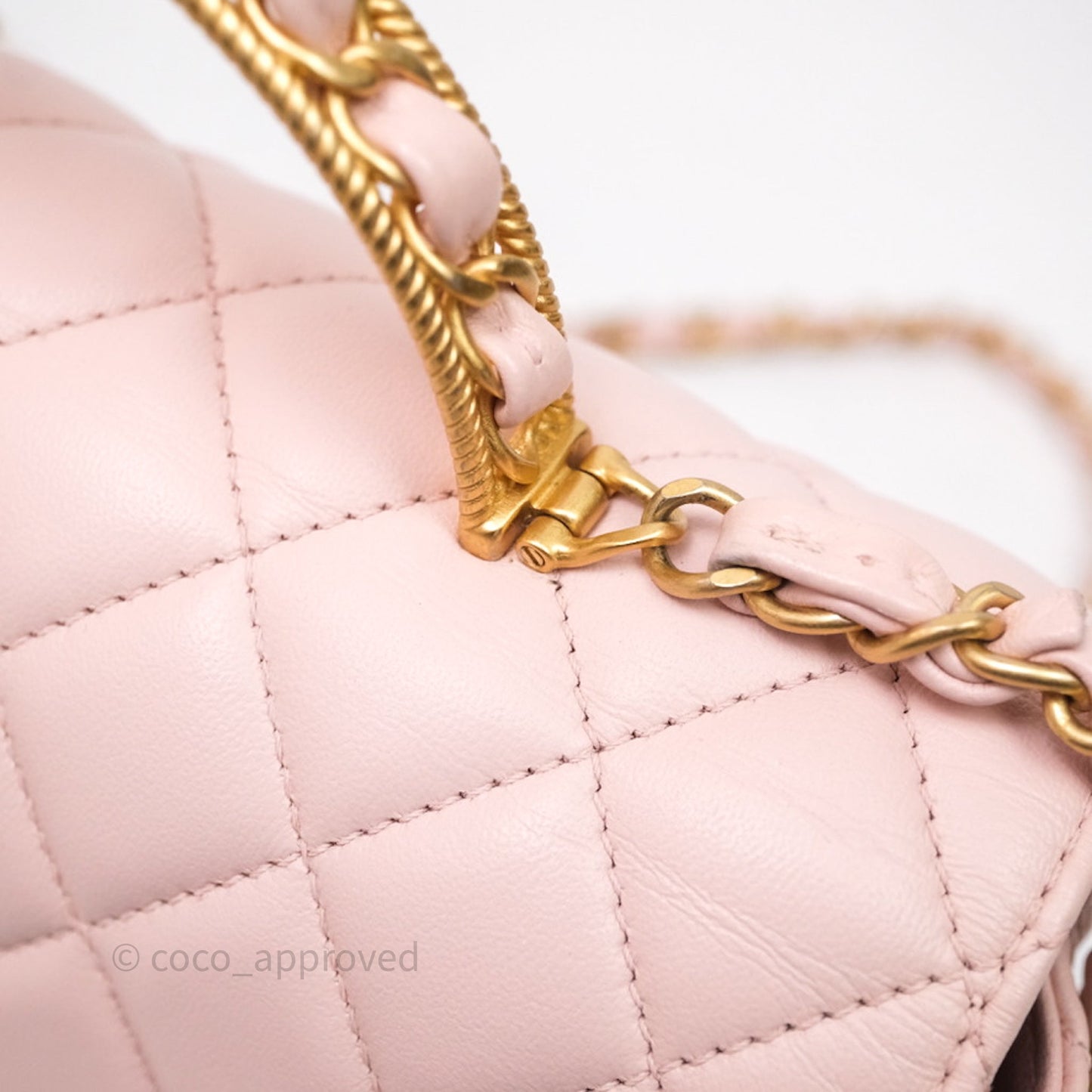 Chanel Top Handle Mini Rectangular Flap Bag Pink Lambskin Aged Gold Hardware