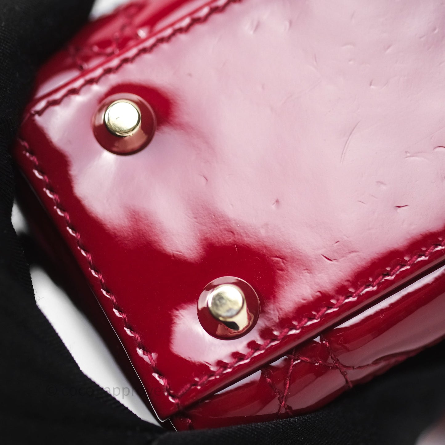 Christian Dior Mini Lady Dior Red Patent Cannage Gold Hardware