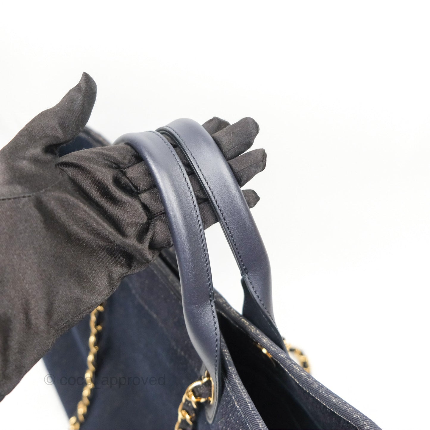 Chanel Large Deauville Navy Glitter Canvas Gold Hardware