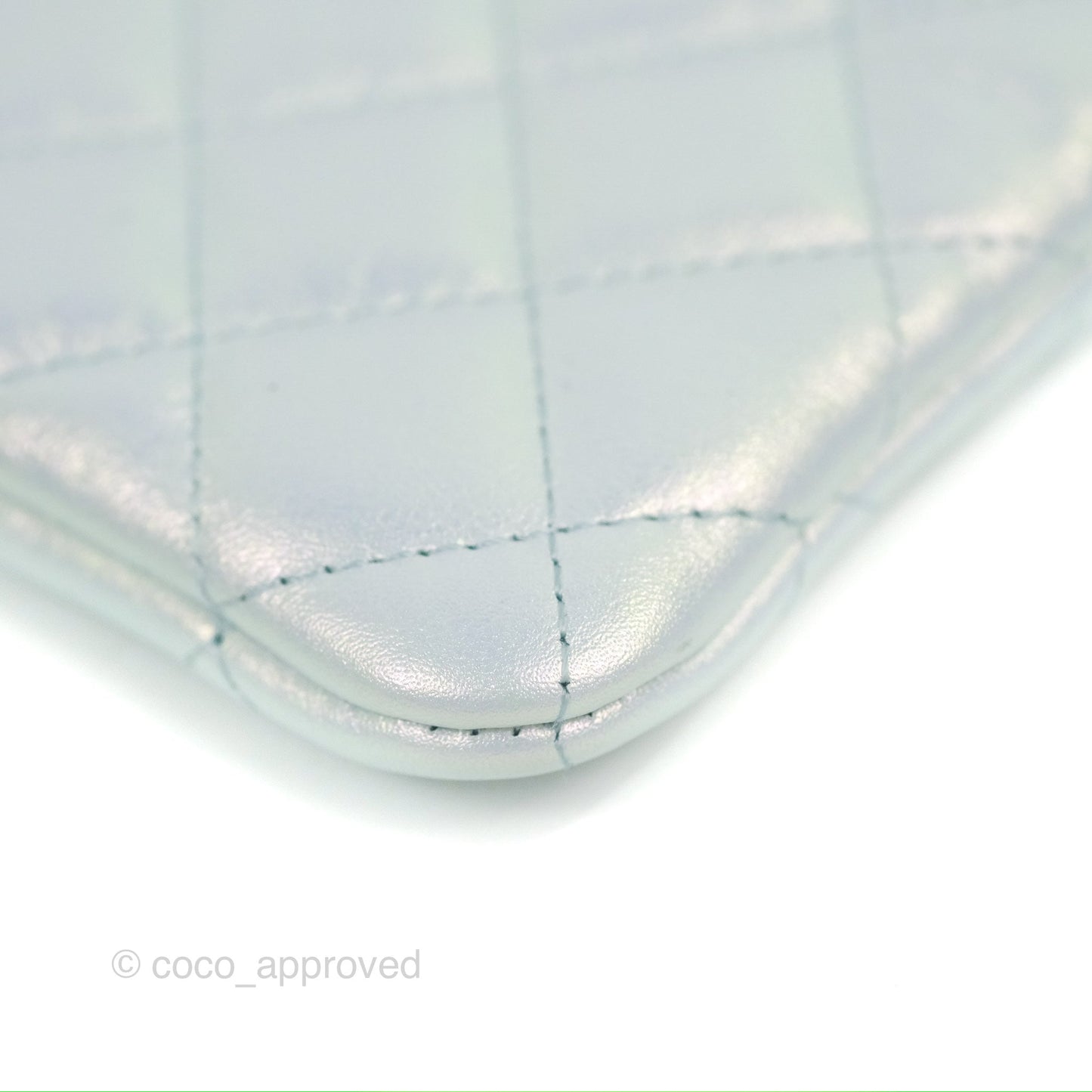 Chanel Quilted Mini O Case Iridescent Icy Blue Calfskin Silver Hardware