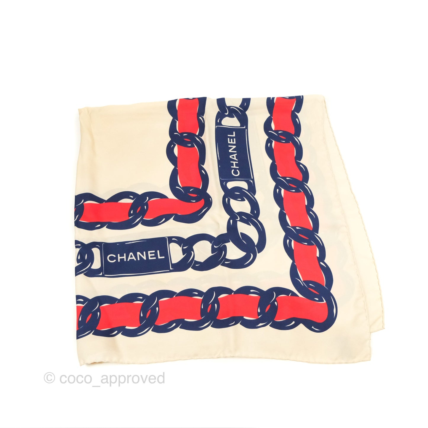 Chanel Square Silk Scarf Ivory/ Red/ Navy