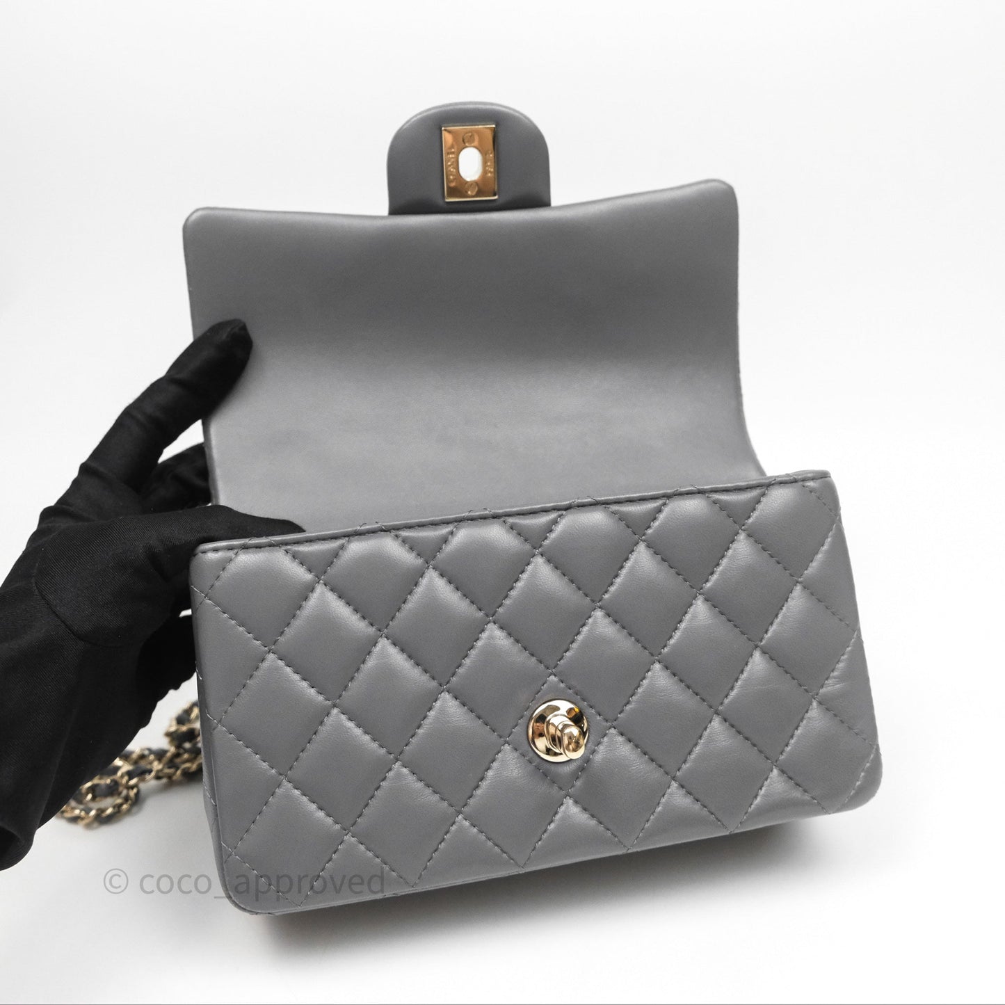 Chanel Chain Top Handle Mini Rectangular Flap Grey Lambskin Gold Hardware