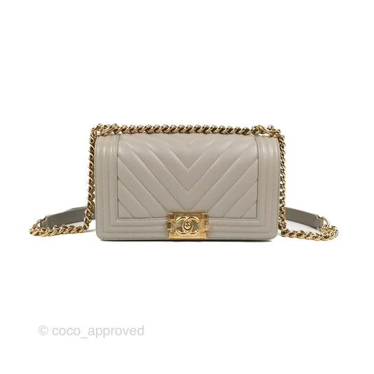 Chanel Medium Boy Chevron Grey Caviar Gold Hardware