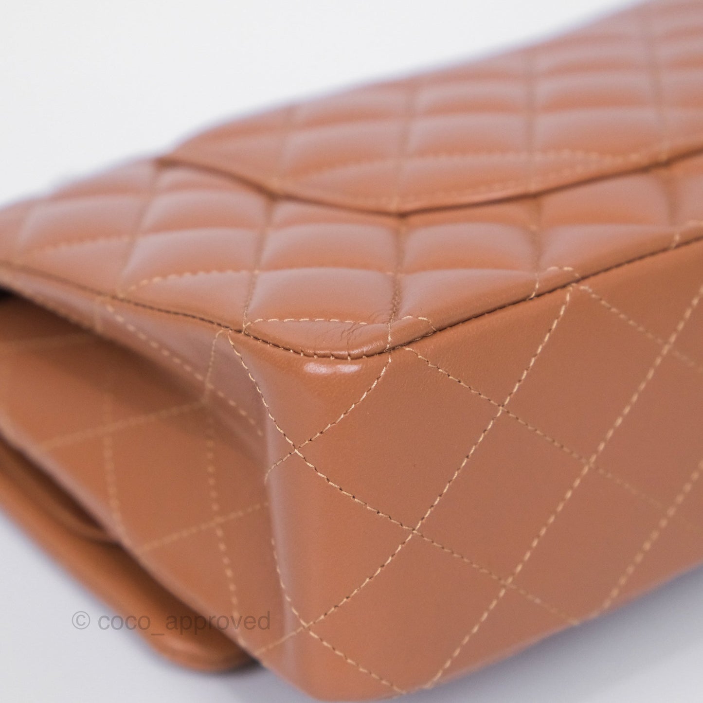 Chanel Medium Classic Quilted Flap Dark Beige Caramel Lambskin Gold Hardware