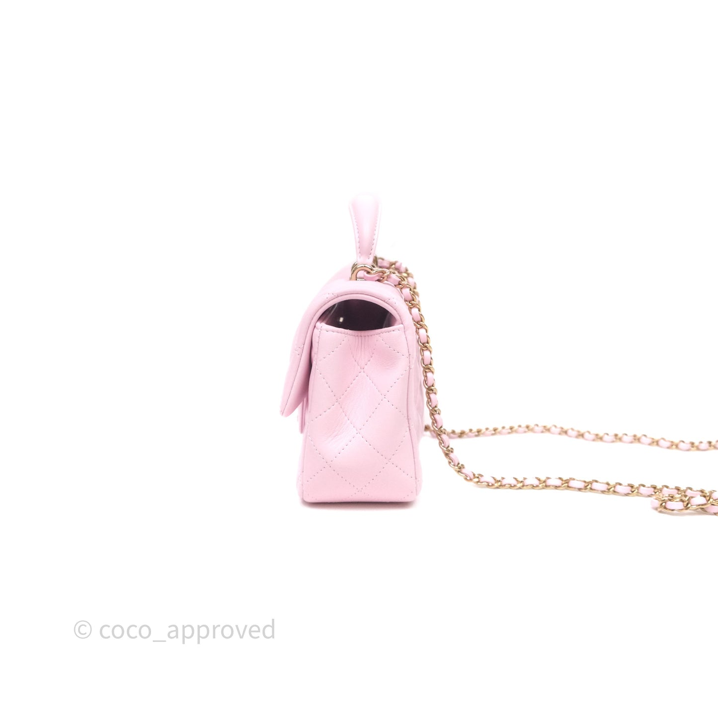 Chanel Top Handle Mini Rectangular Flap Pink Lambskin Gold Hardware