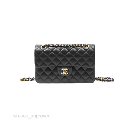 Chanel Small Classic Quilted Flap Black Lambskin Gold Hardware