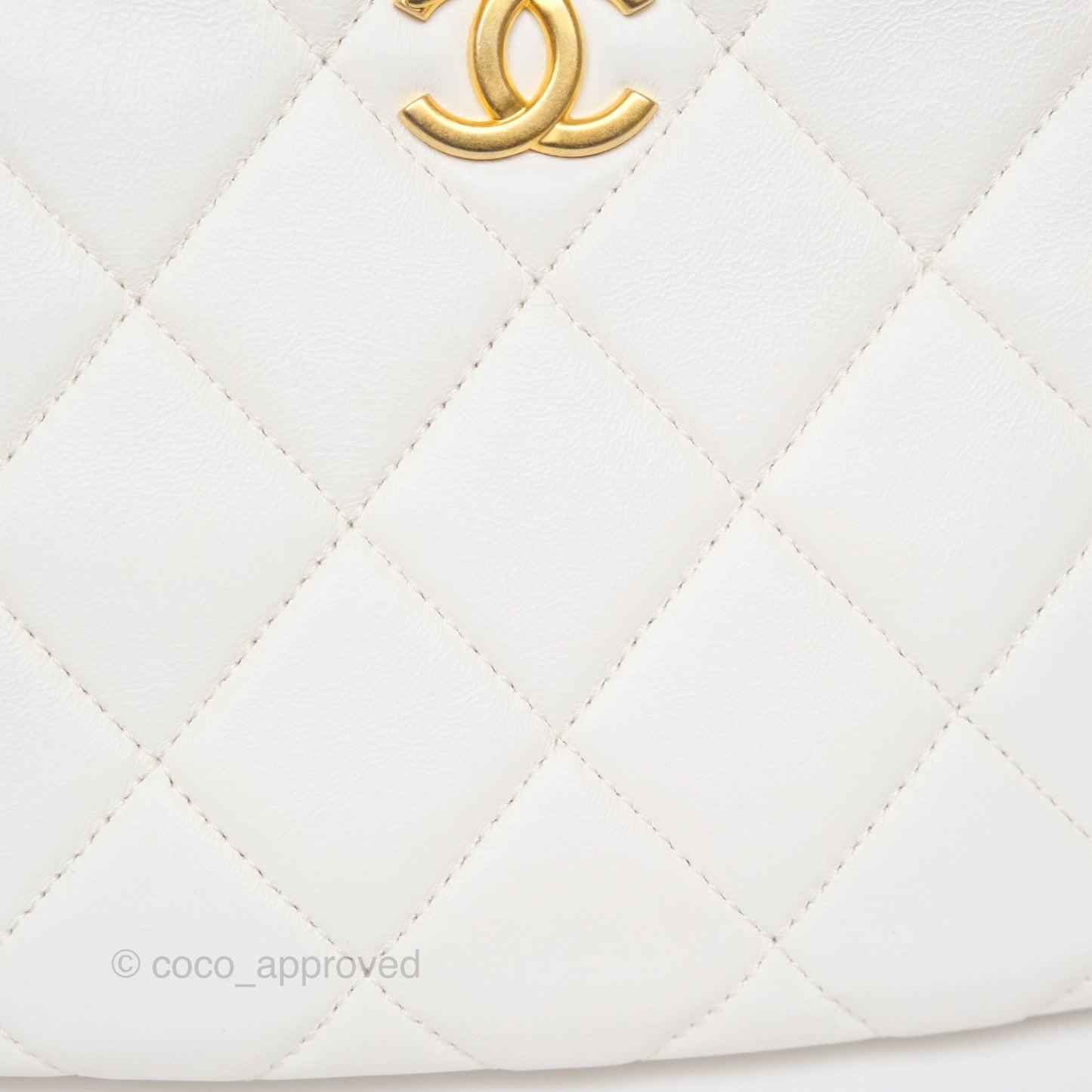 Chanel Chain Hobo Bag Quilted White Lambskin Aged Gold Hardware 23A