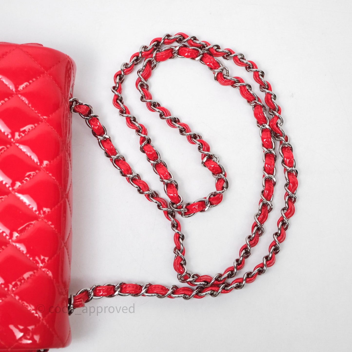 Chanel Mini Rectangular Quilted Red Patent Silver Hardware