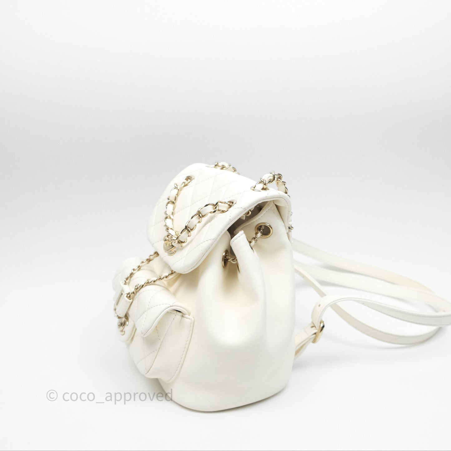 Chanel Quilted Small Duma Drawstring Backpack White Calfskin Gold Hardware