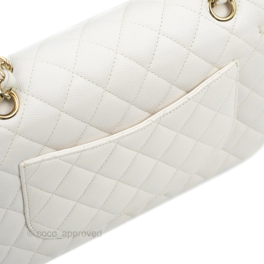 Chanel Small Classic Quilted Flap White Caviar Gold Hardware
