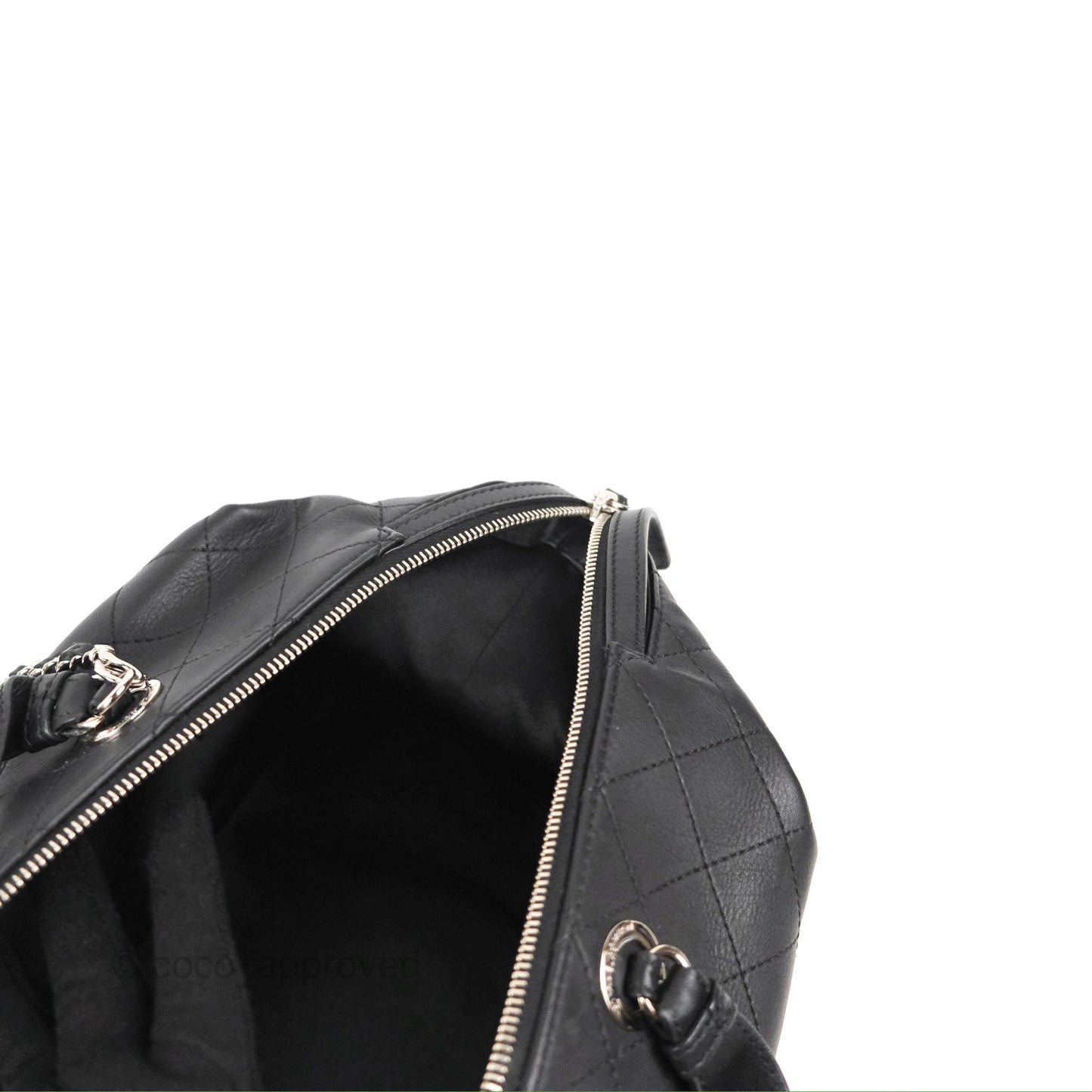 Chanel Flat Quilted Boston Bag Black Calfskin Silver Hardware