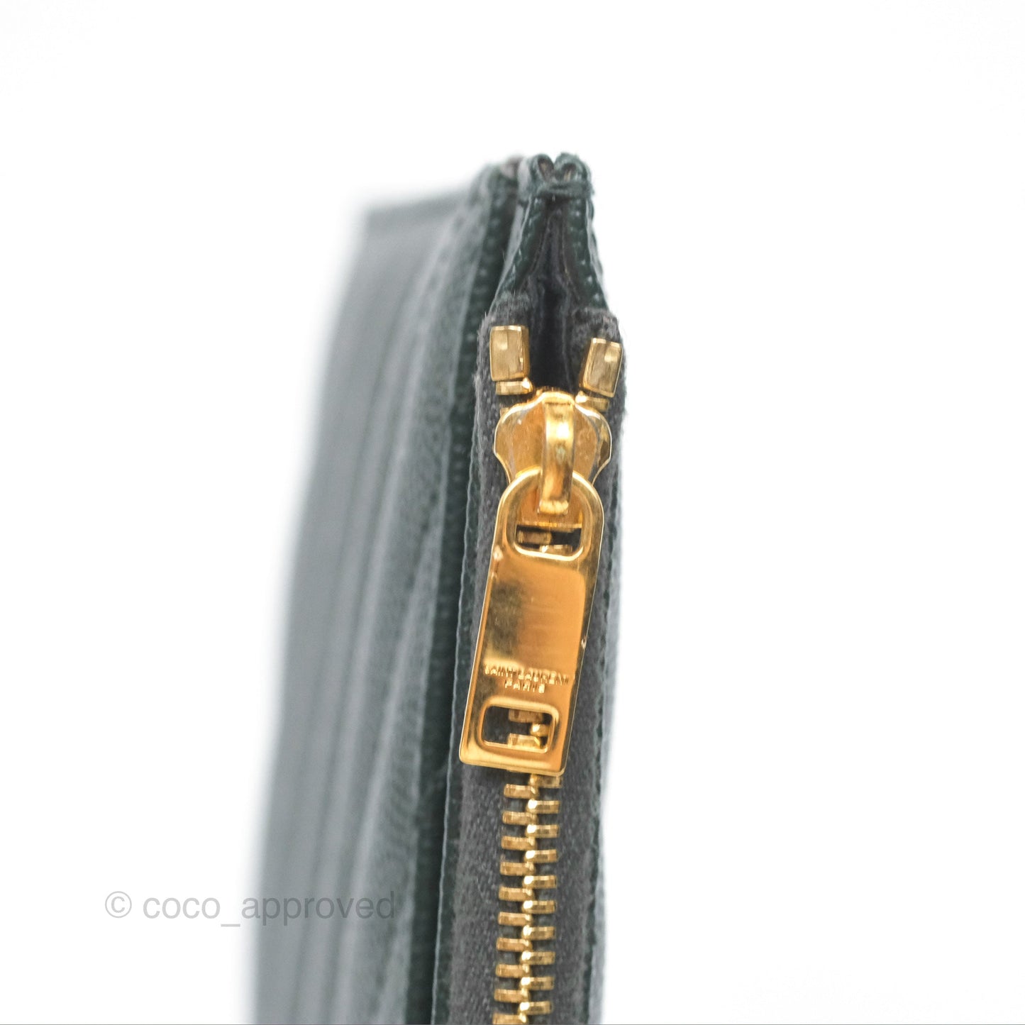Saint Laurent Cassandre Matelasse Zipped Pouch Dark Green Gold Hardware