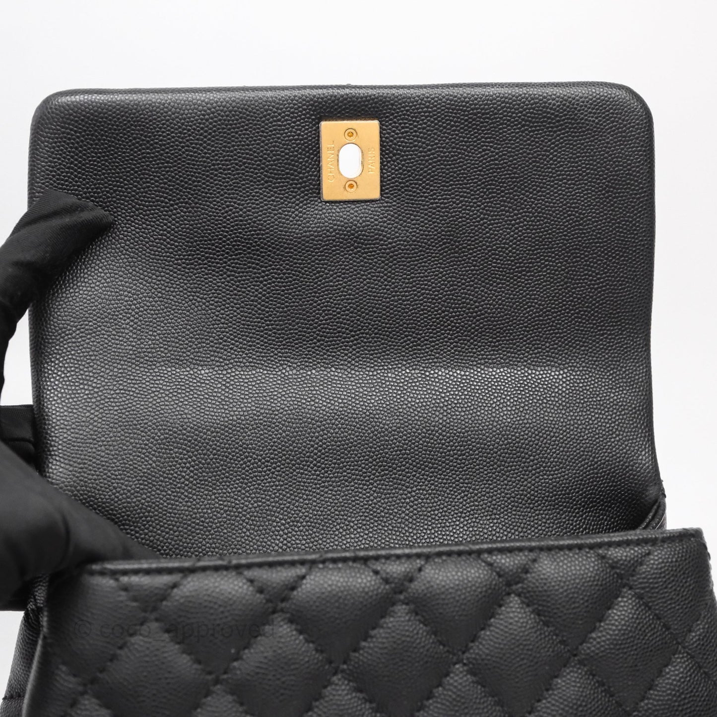 Chanel Small Quilted Coco Handle Black Caviar Aged Gold Hardware