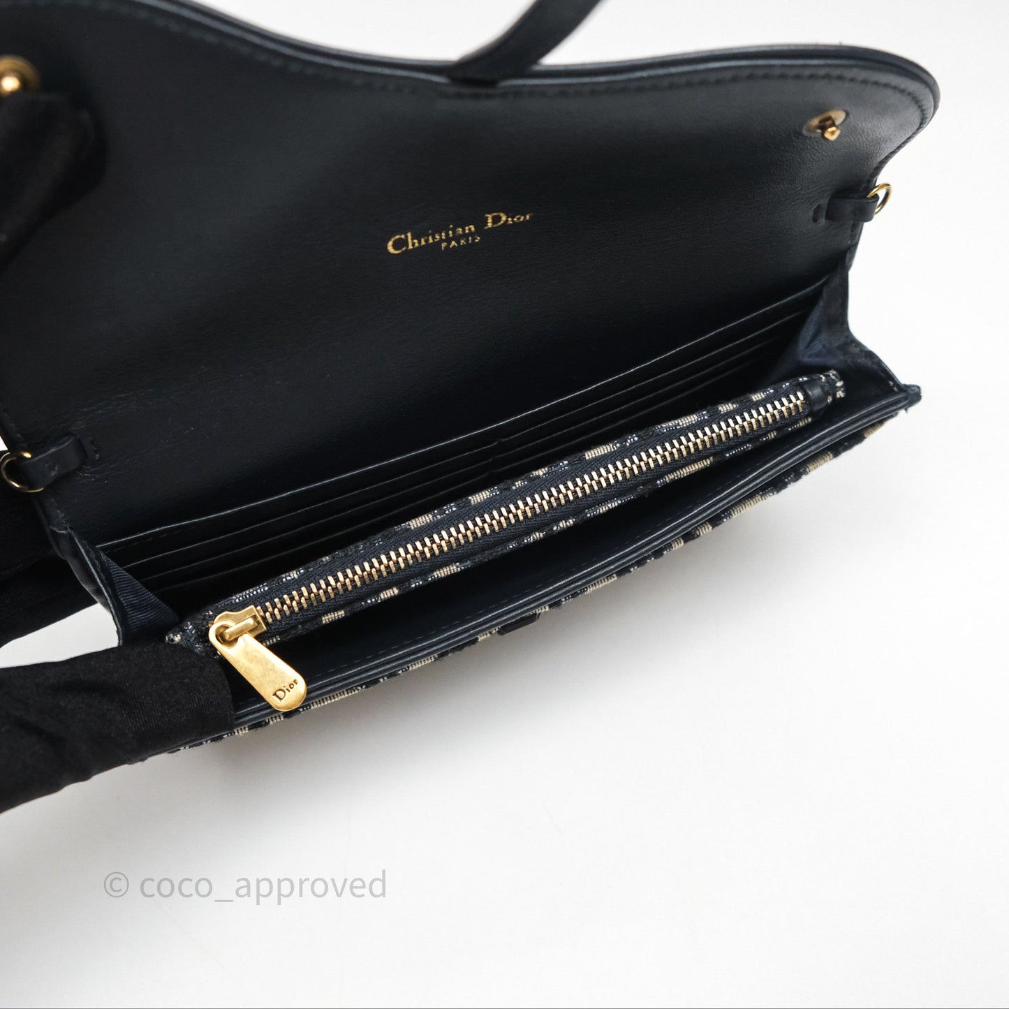 Small Saddle Pouch Wallet with Chain Blue Dior Oblique Jacquard