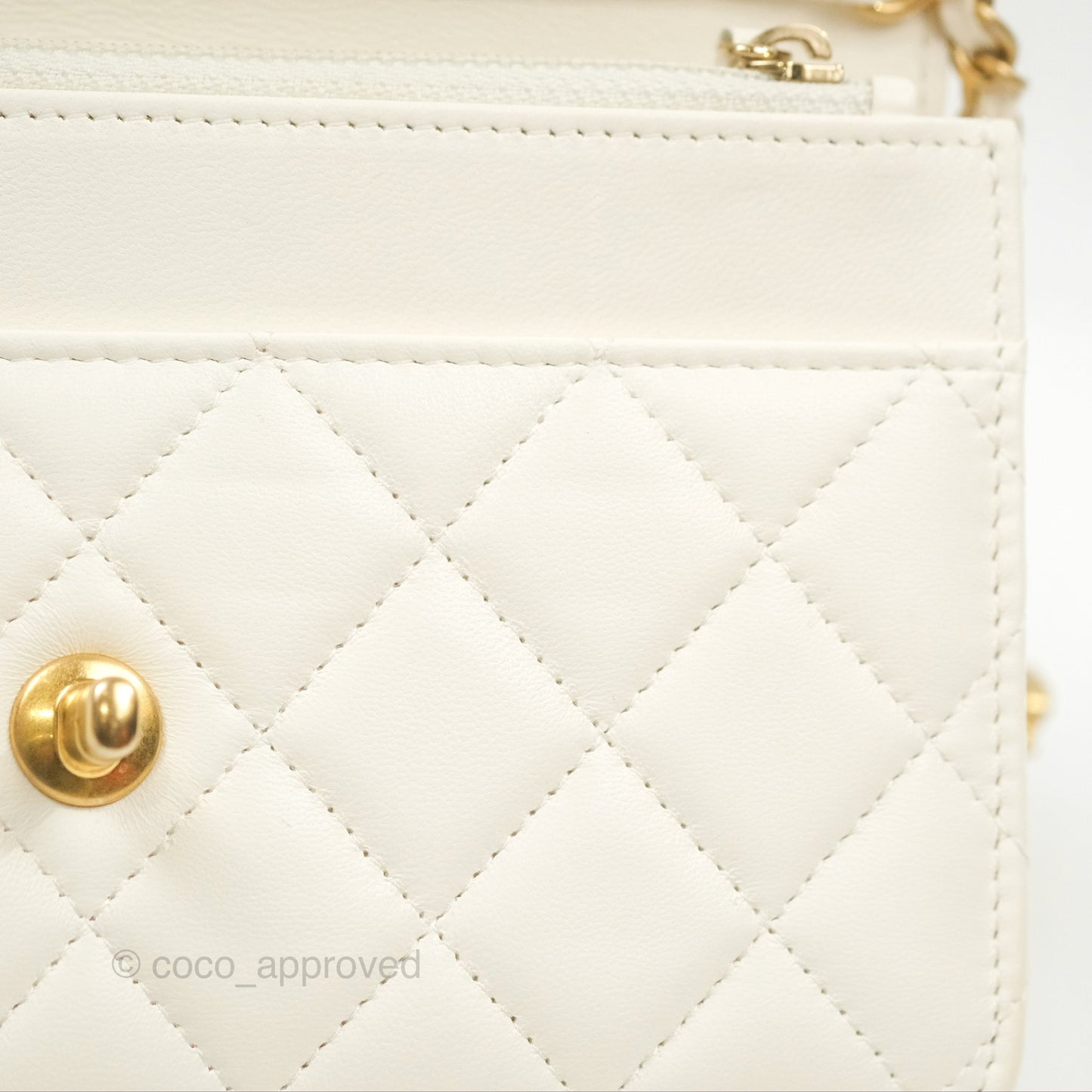 Chanel Quilted Pearl Crush Wallet on Chain WOC White Lambskin Aged Gold Hardware