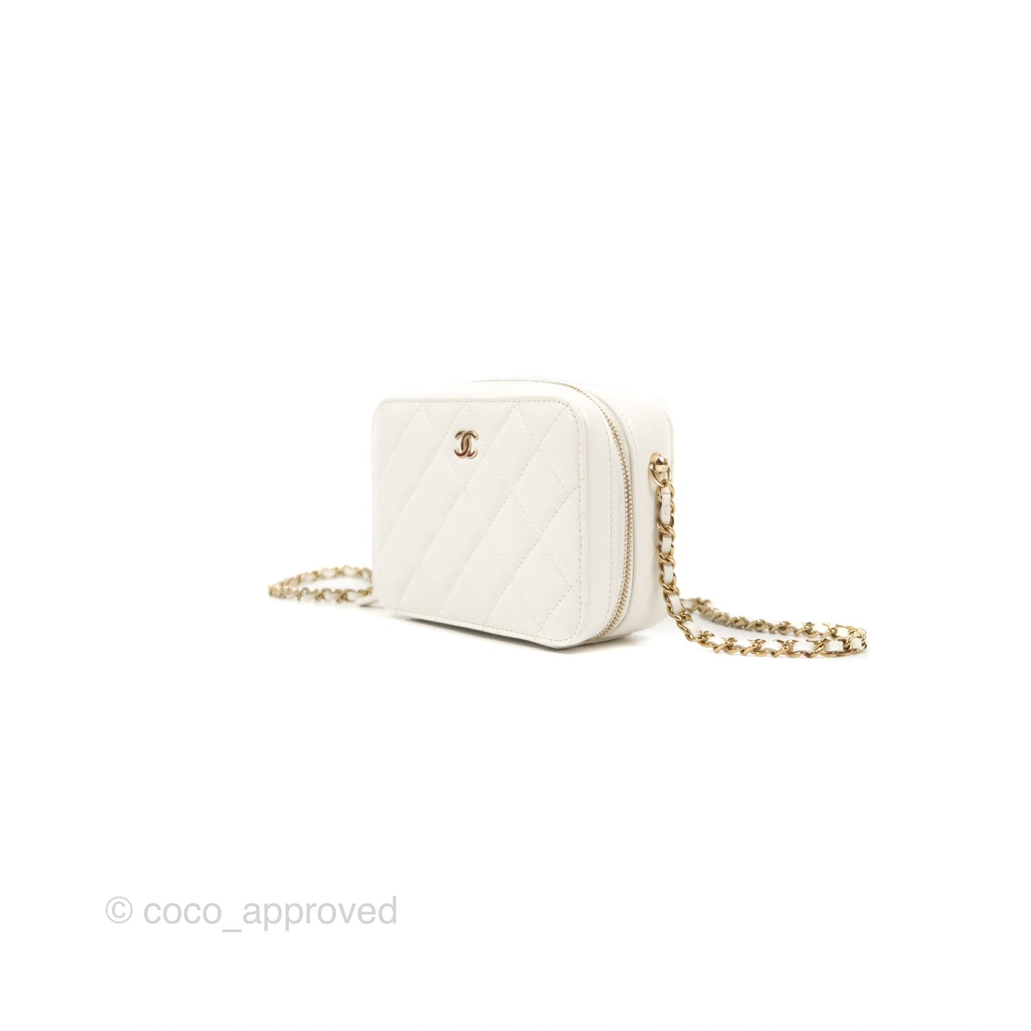 Chanel Mini Quilted Camera Case White Caviar Gold Hardware