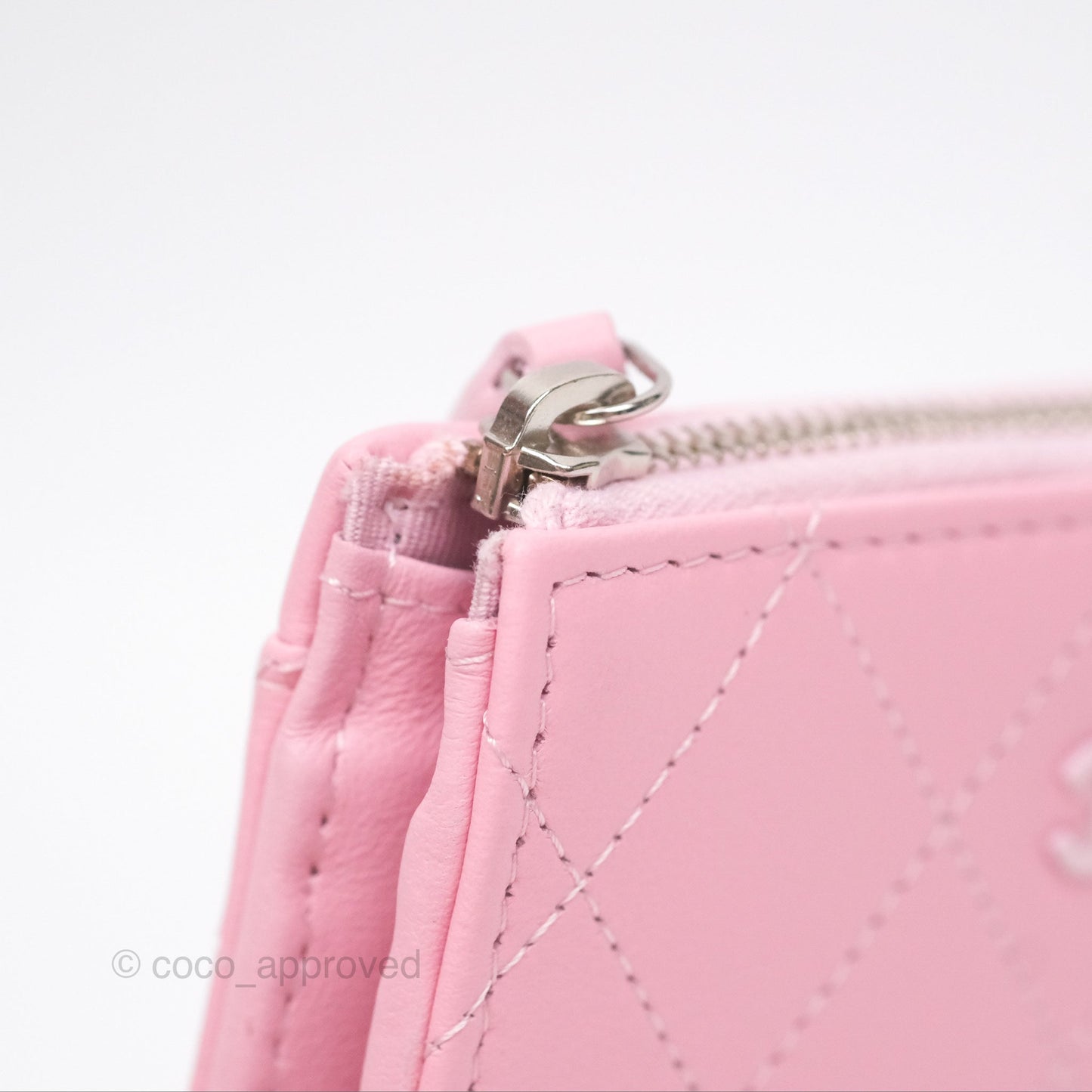 Chanel Classic Zipped Coin Purse Pink CC Silver Hardware