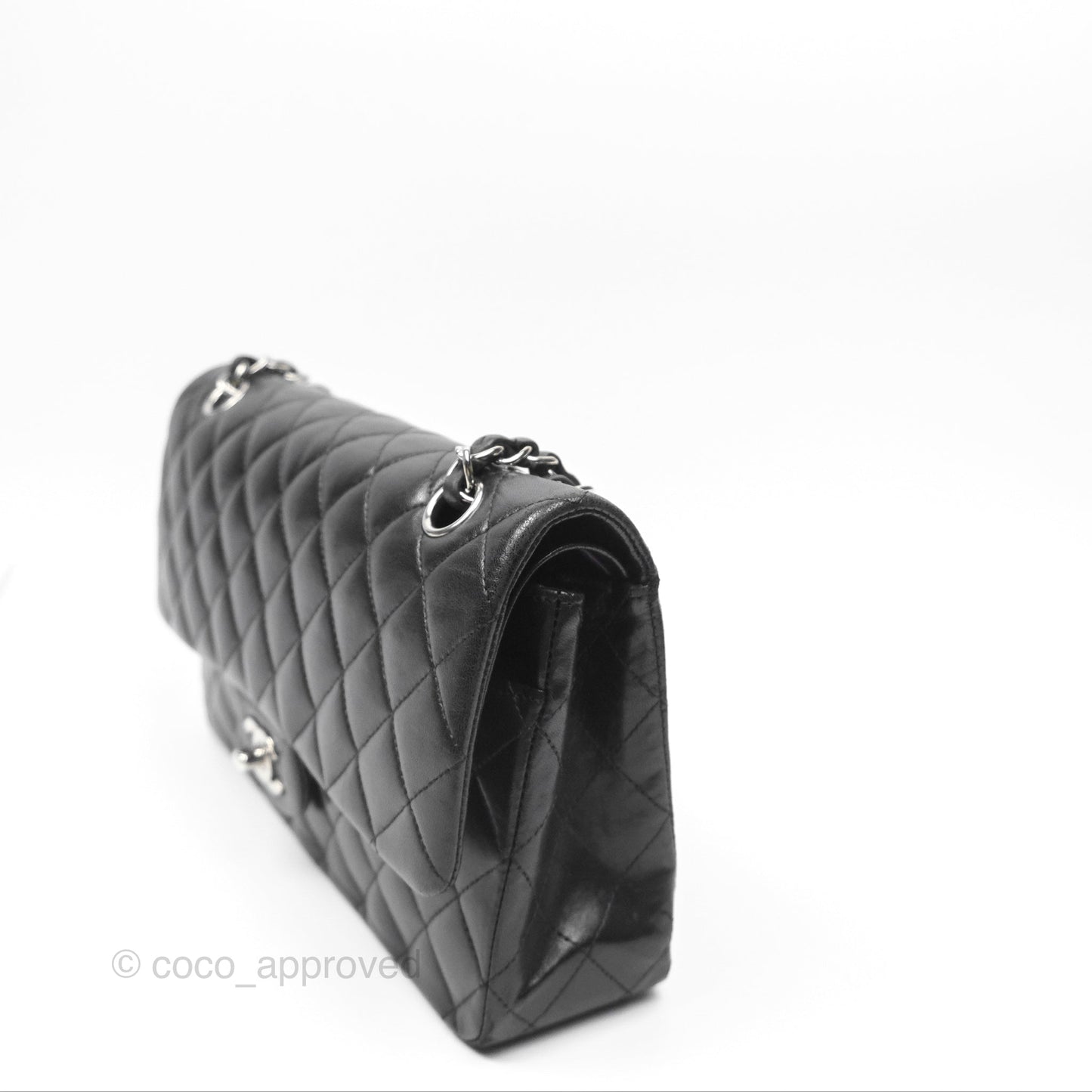 Chanel Classic M/L Medium Flap Quilted Black Lambskin Silver Hardware