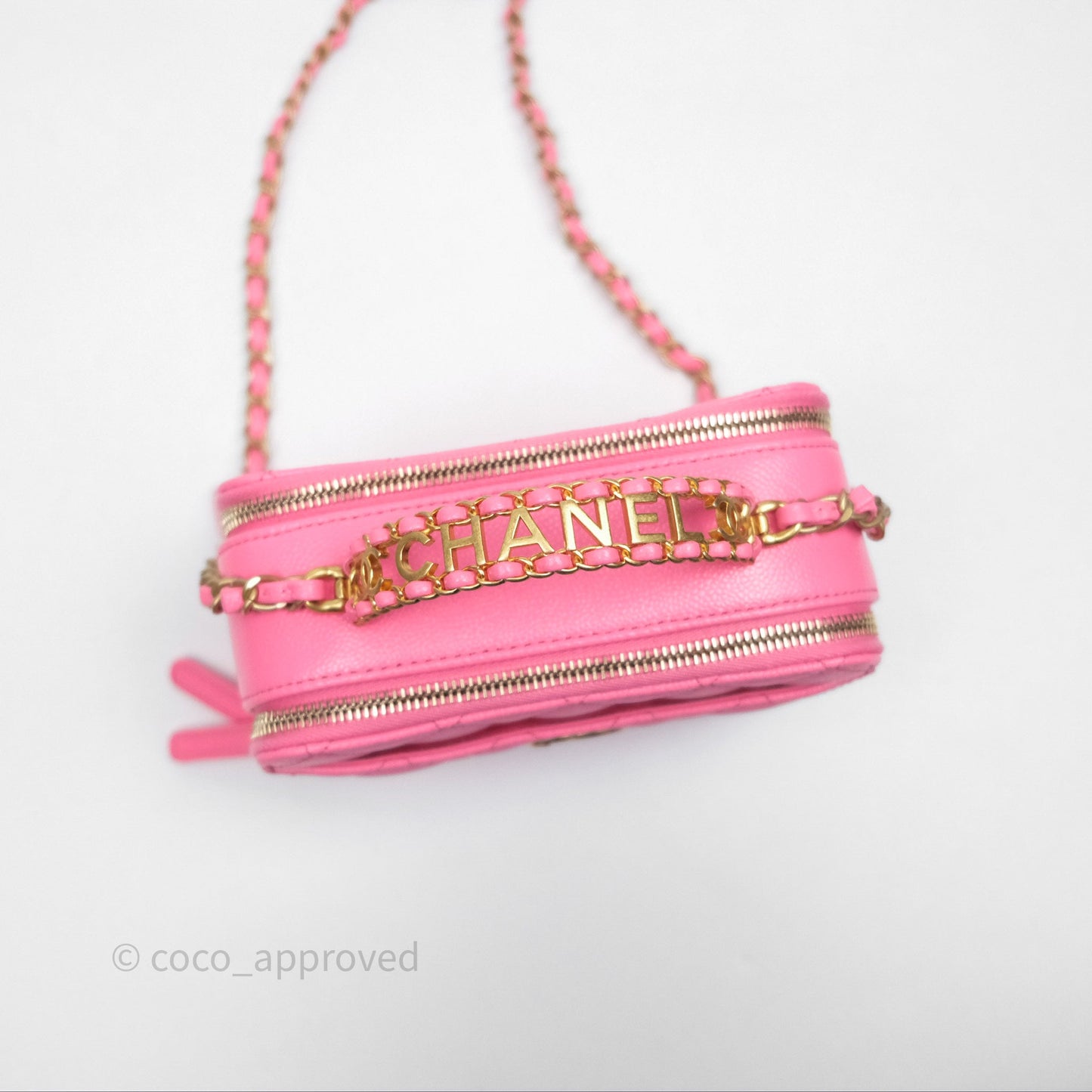 Chanel Quilted Pick Me Up Small Vanity Case Hot Pink Caviar Aged Gold Hardware
