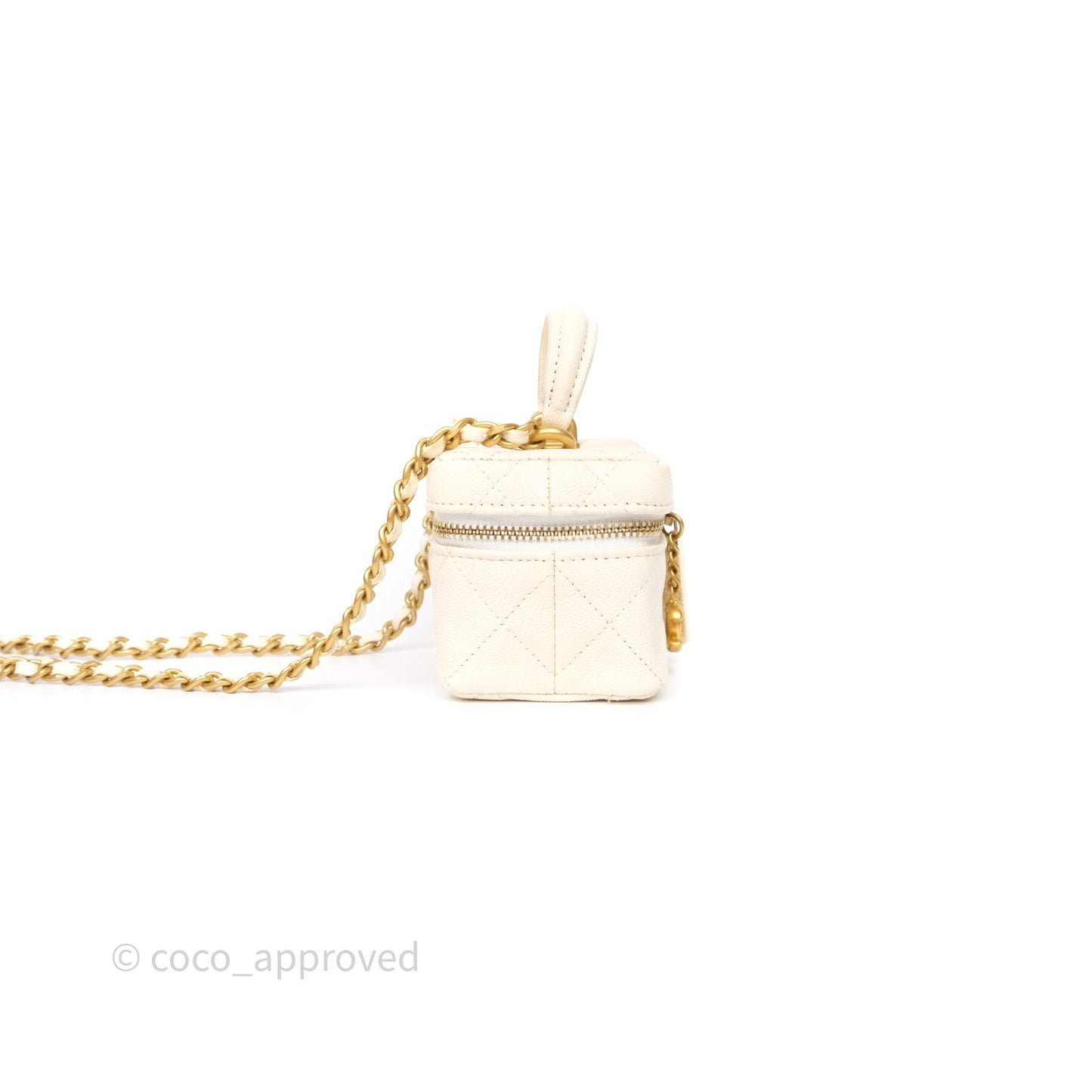 Chanel Quilted Mini Top Handle Vanity With Chain Ivory Caviar Aged Gold Hardware