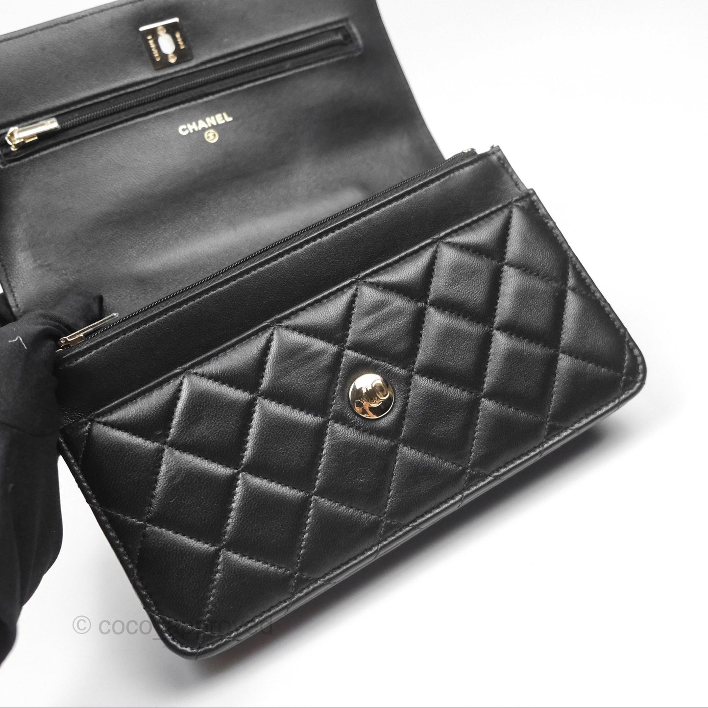Chanel Camellia Handle WOC with Chain Black Lambskin 23K