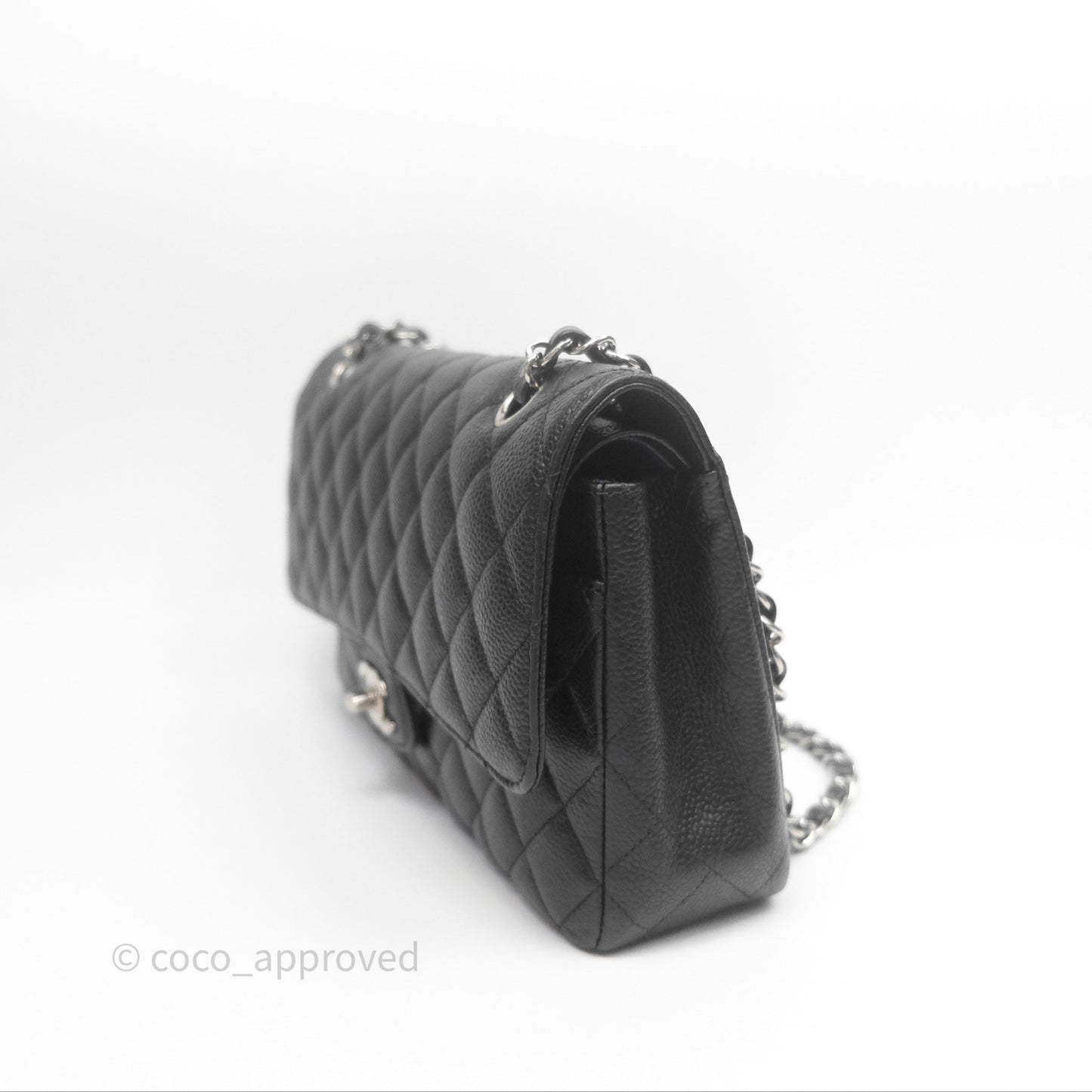 Chanel Classic M/L Medium Flap Quilted Black Caviar Silver Hardware