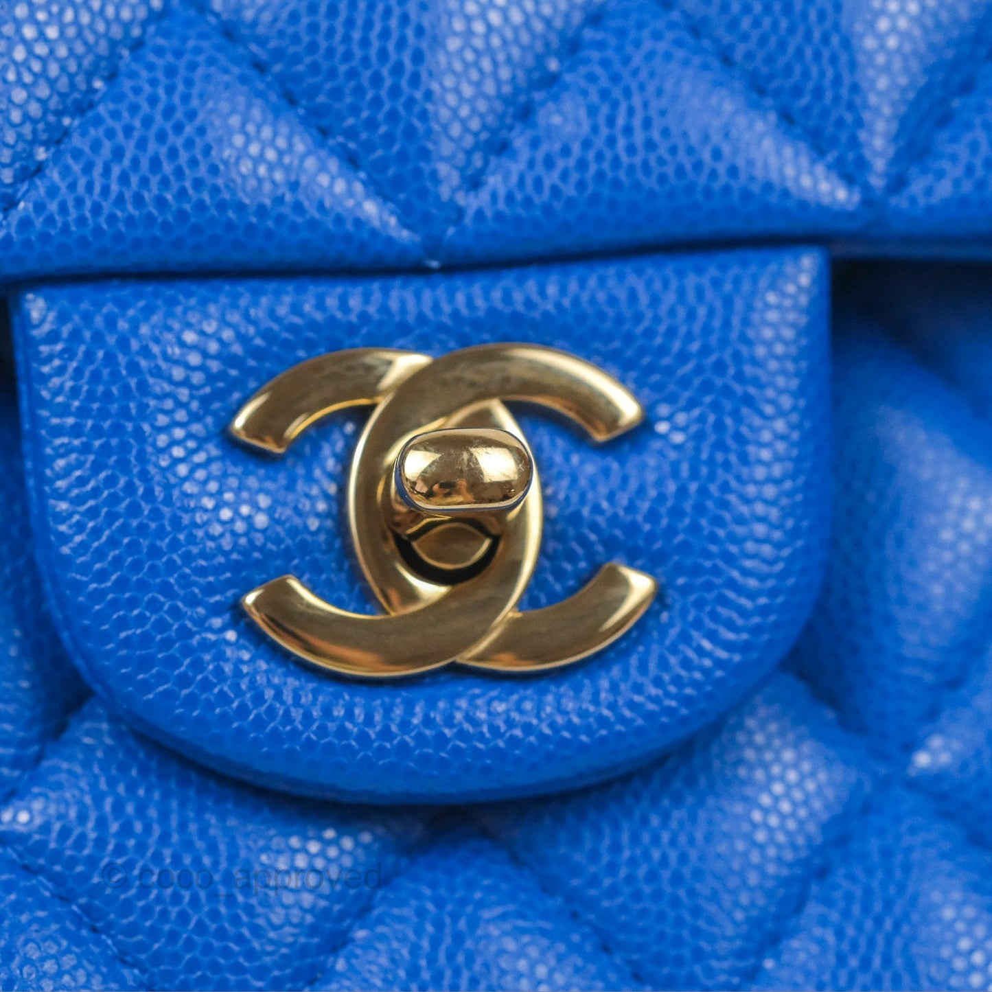 Chanel Small Classic Quilted Flap Blue Caviar Gold Hardware
