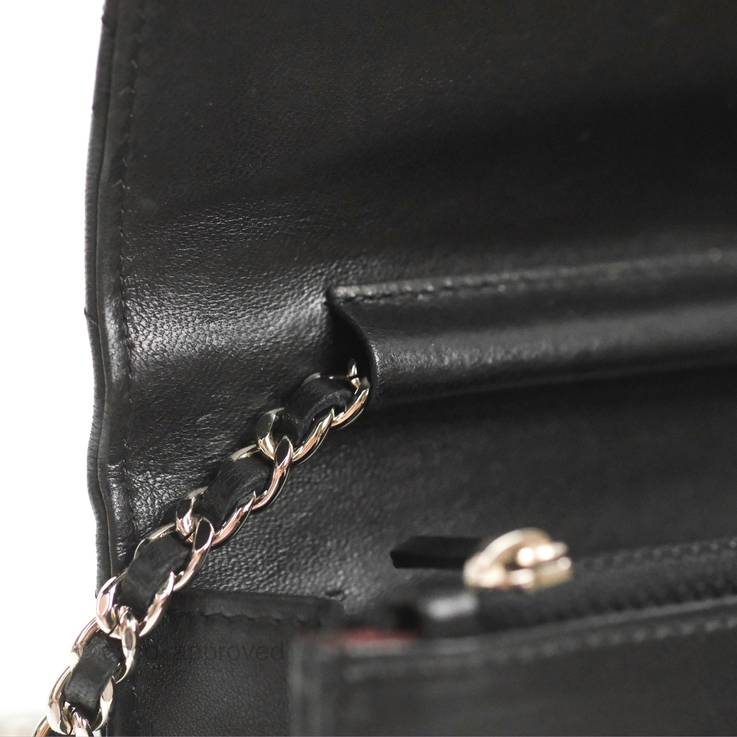Chanel Classic Quilted Wallet On Chain WOC Black Lambskin Silver Hardware