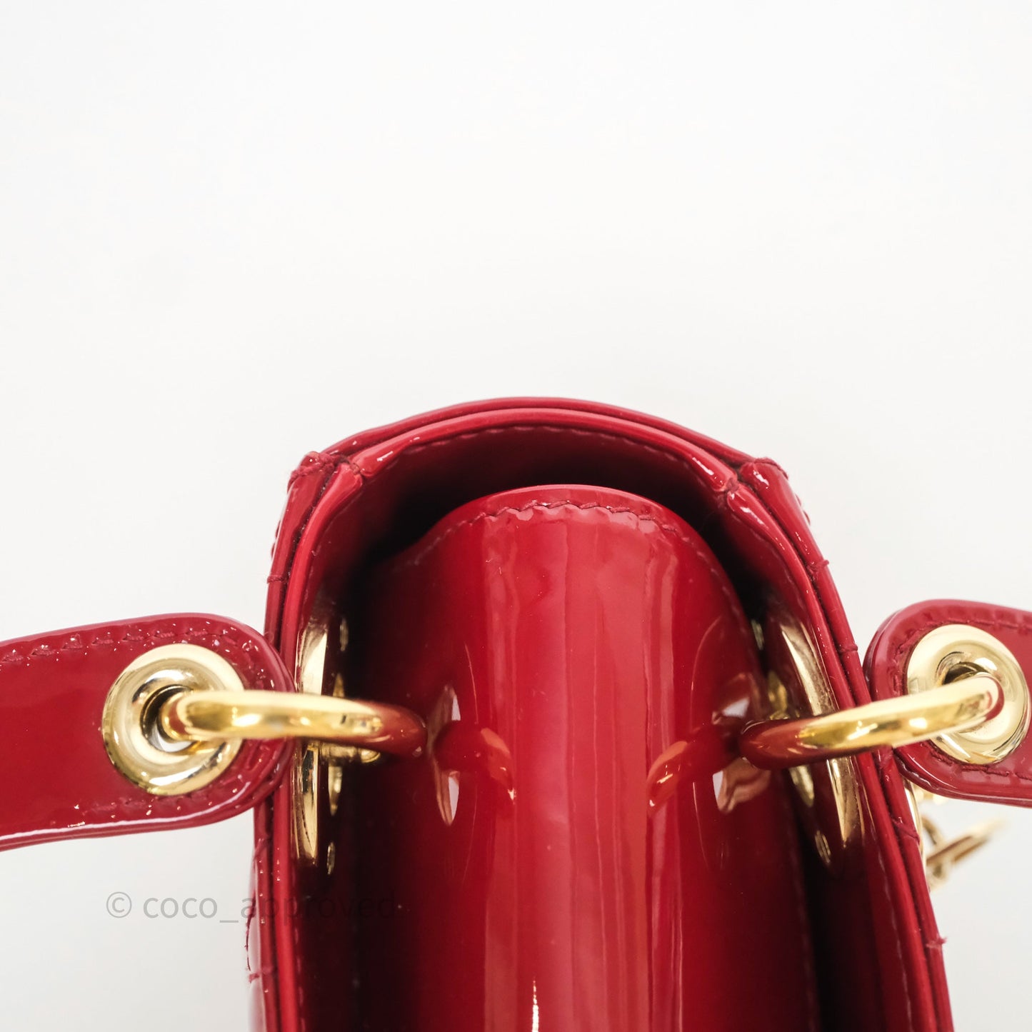Christian Dior Mini Lady Dior Red Patent Cannage Gold Hardware
