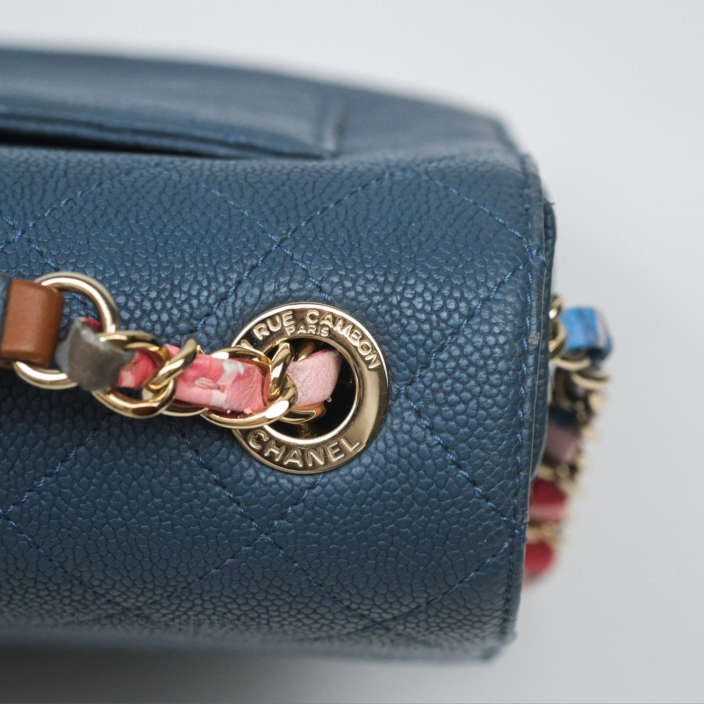 Chanel Medium Cuba Top Handle Flap Bag Blue Caviar Gold Hardware