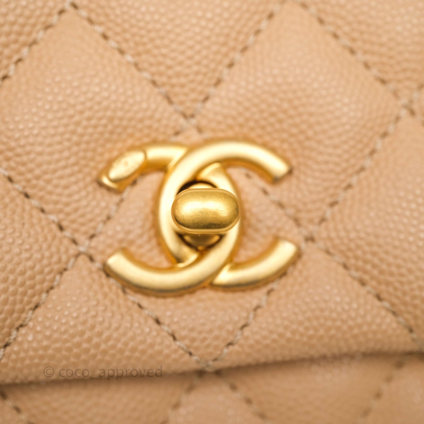 Chanel Small Coco Handle Quilted Beige Caviar Gold Hardware Lizard Handle