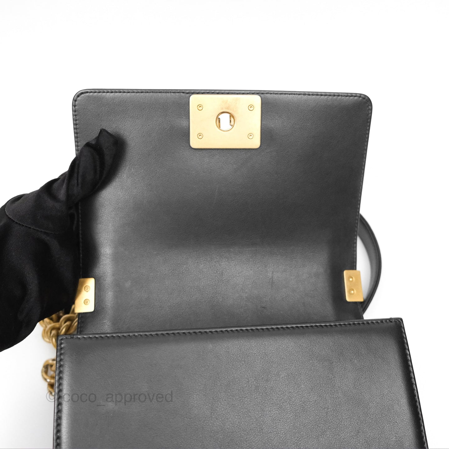 Chanel Small Boy Black Calfskin Aged Gold Hardware